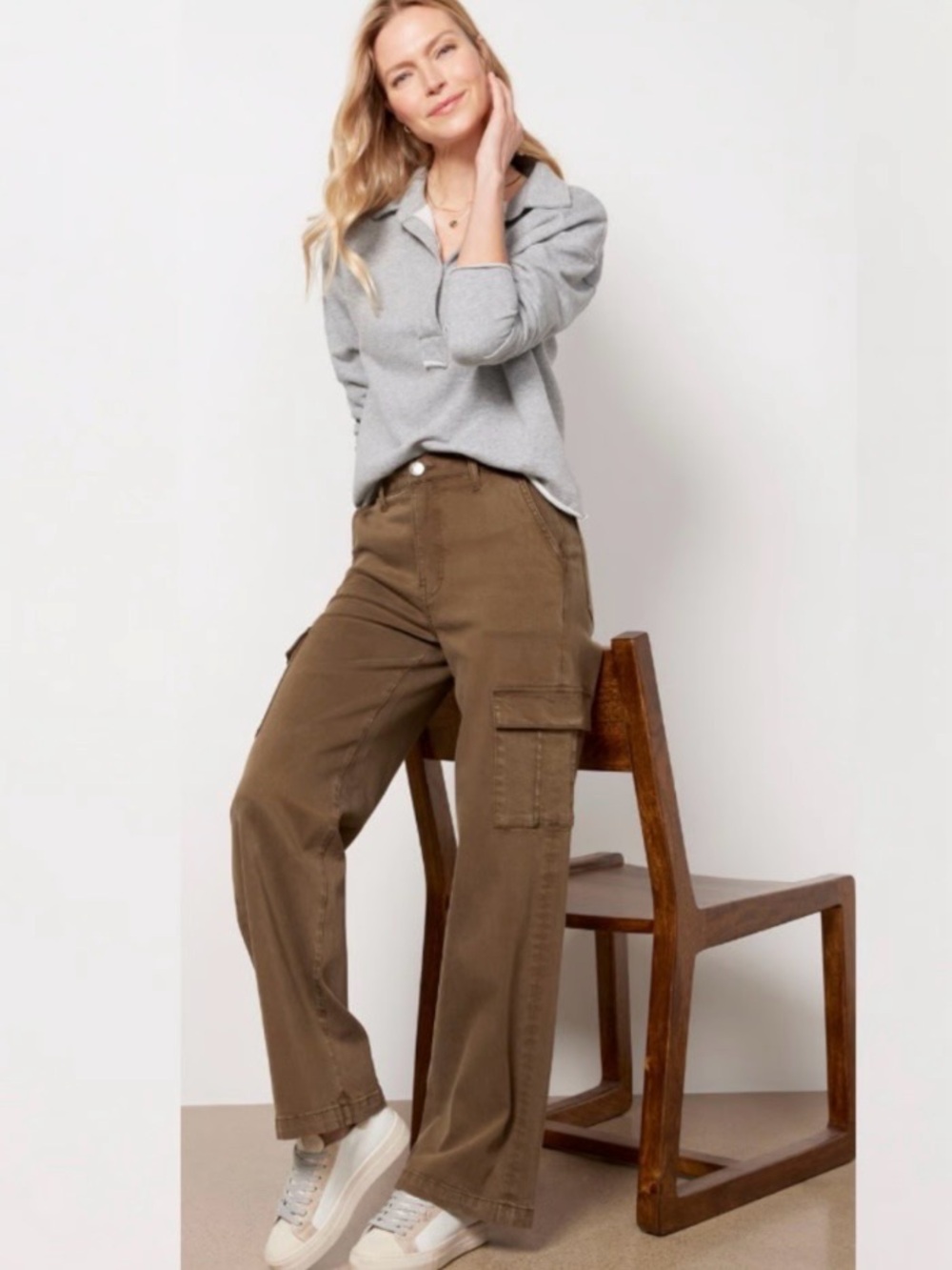 NEW Evereve KUT Miller Cargo High Rise Wide Leg Pant in Olive Green size 4
